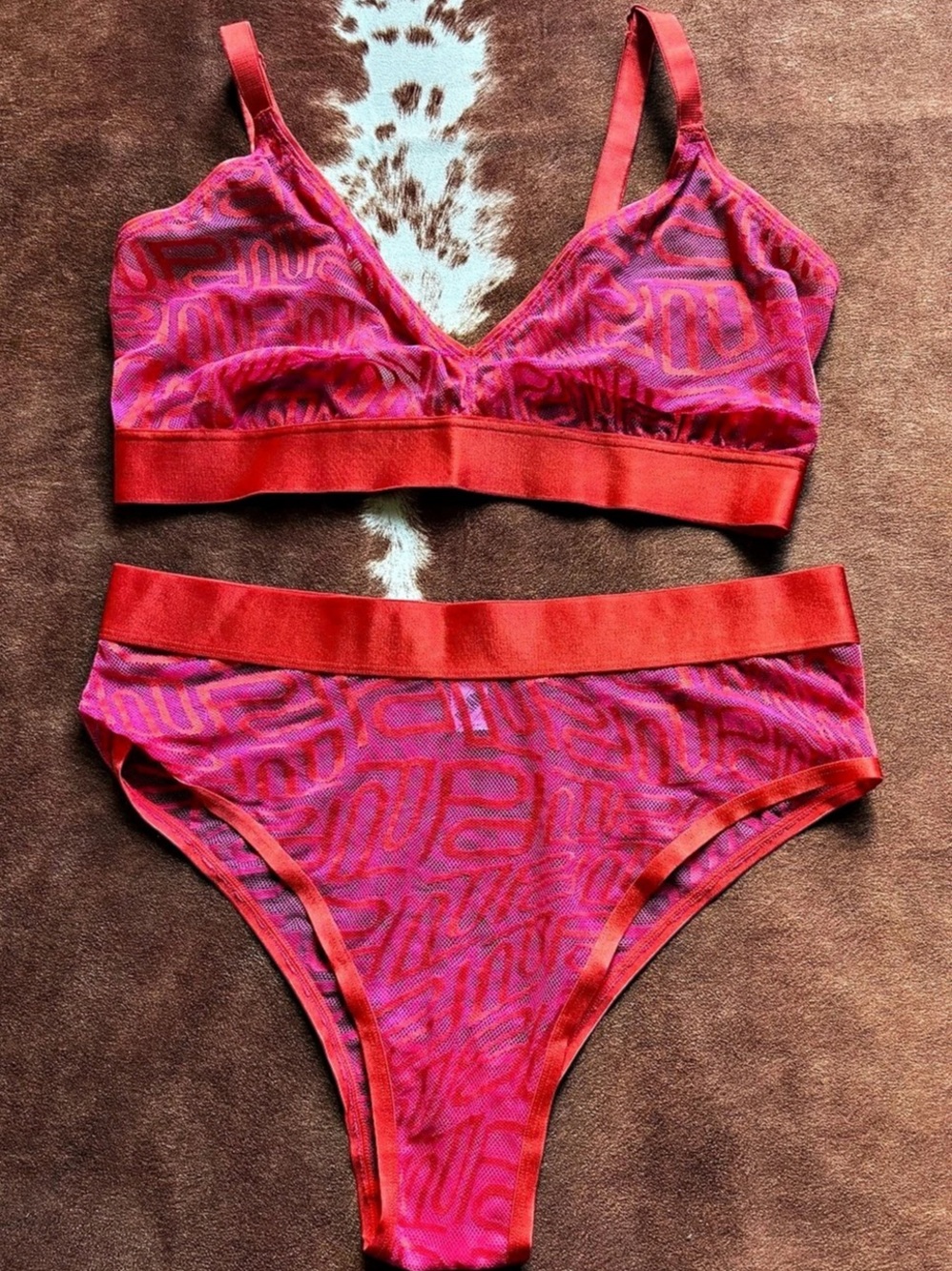 Parade Red Sheer Geometric Bikini Set NWOT